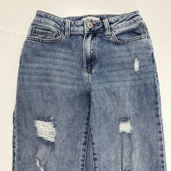 SO High Rise Straight Distressed Raw Hem Women's size 1 Medium Blue Denim jeans - Picture 2 of 4